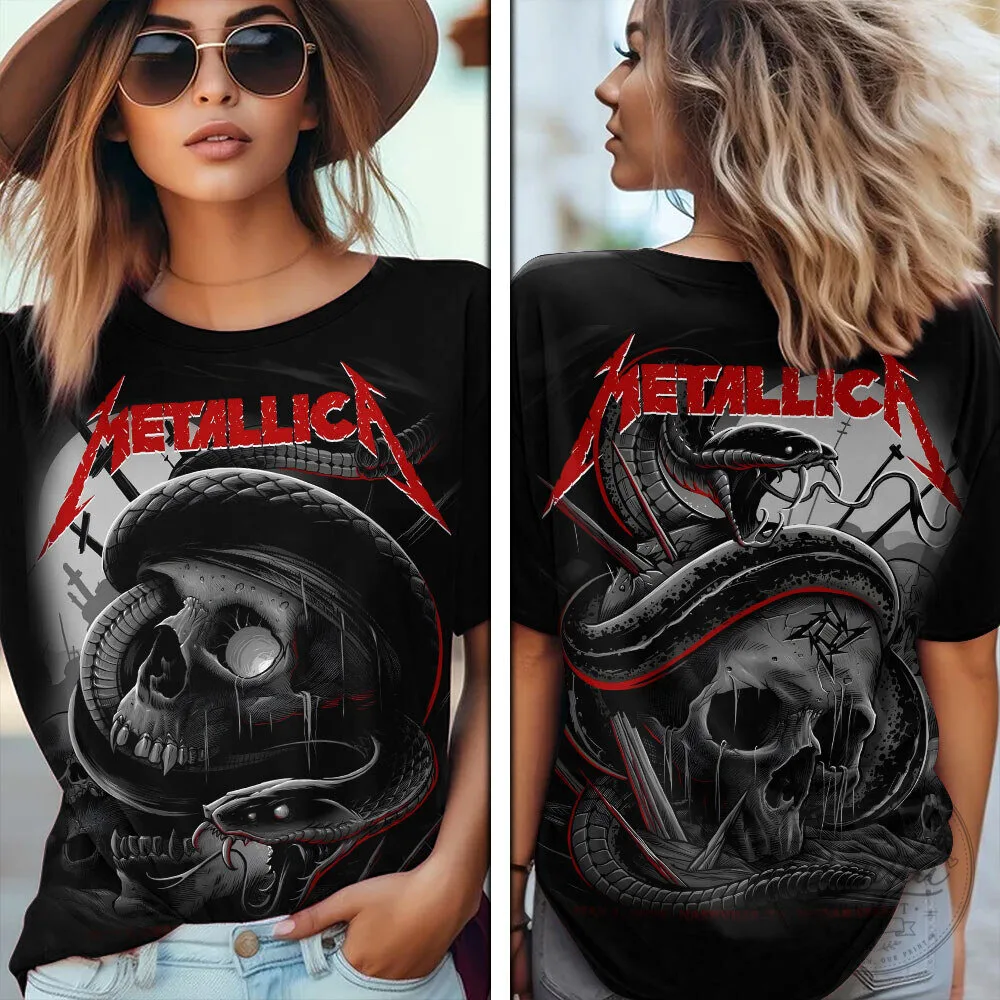 Metallica Skull and Snake Graphic Print Short Sleeve T-Shirt