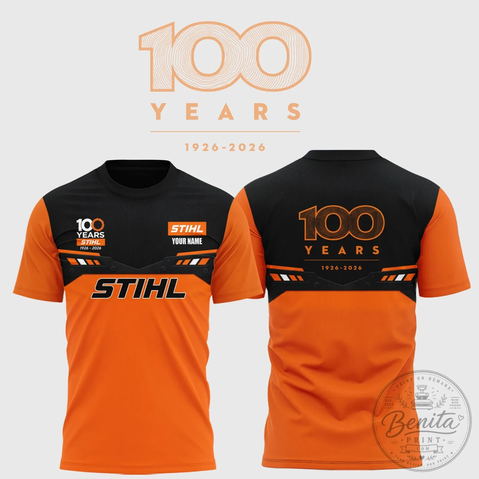 Stihl 100 Years Anniversary Orange and Black T-Shirt