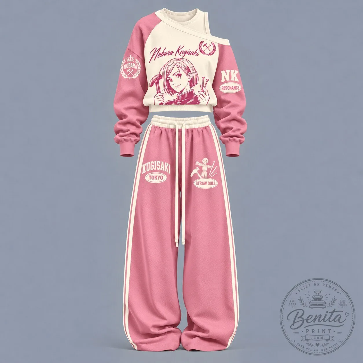 Jujutsu Kaisen Nobara Kugisaki Off-Shoulder Sweatshirt and Pants Set