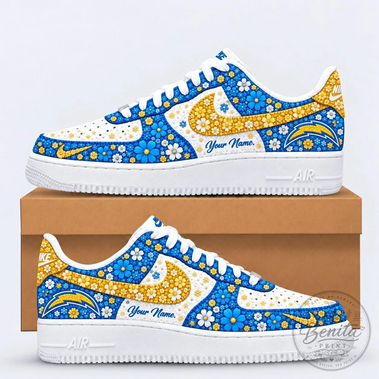 Los Angeles Chargers Floral Heritage Custom Name Shoes