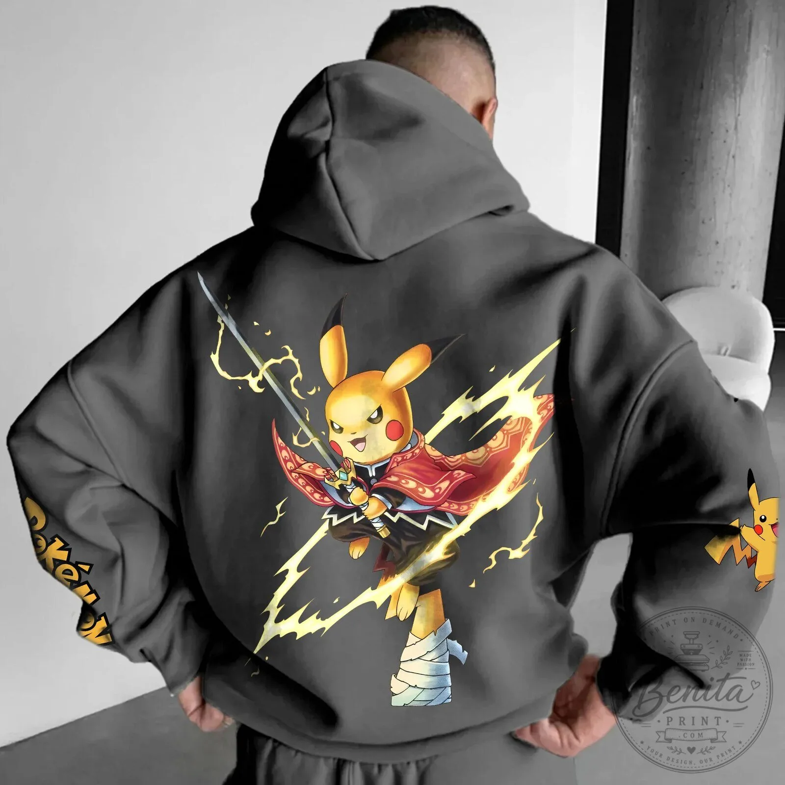 Pikachu Samurai Warrior Graphic Hoodie for Men and Women, Pokémon Anime Apparel