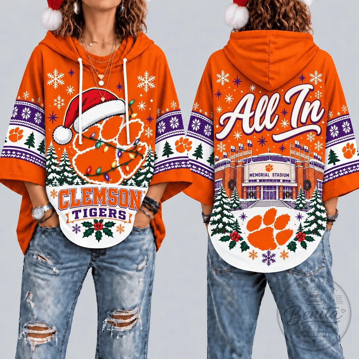 Clemson Tigers Christmas Ugly Sweater Style Hooded Poncho Top