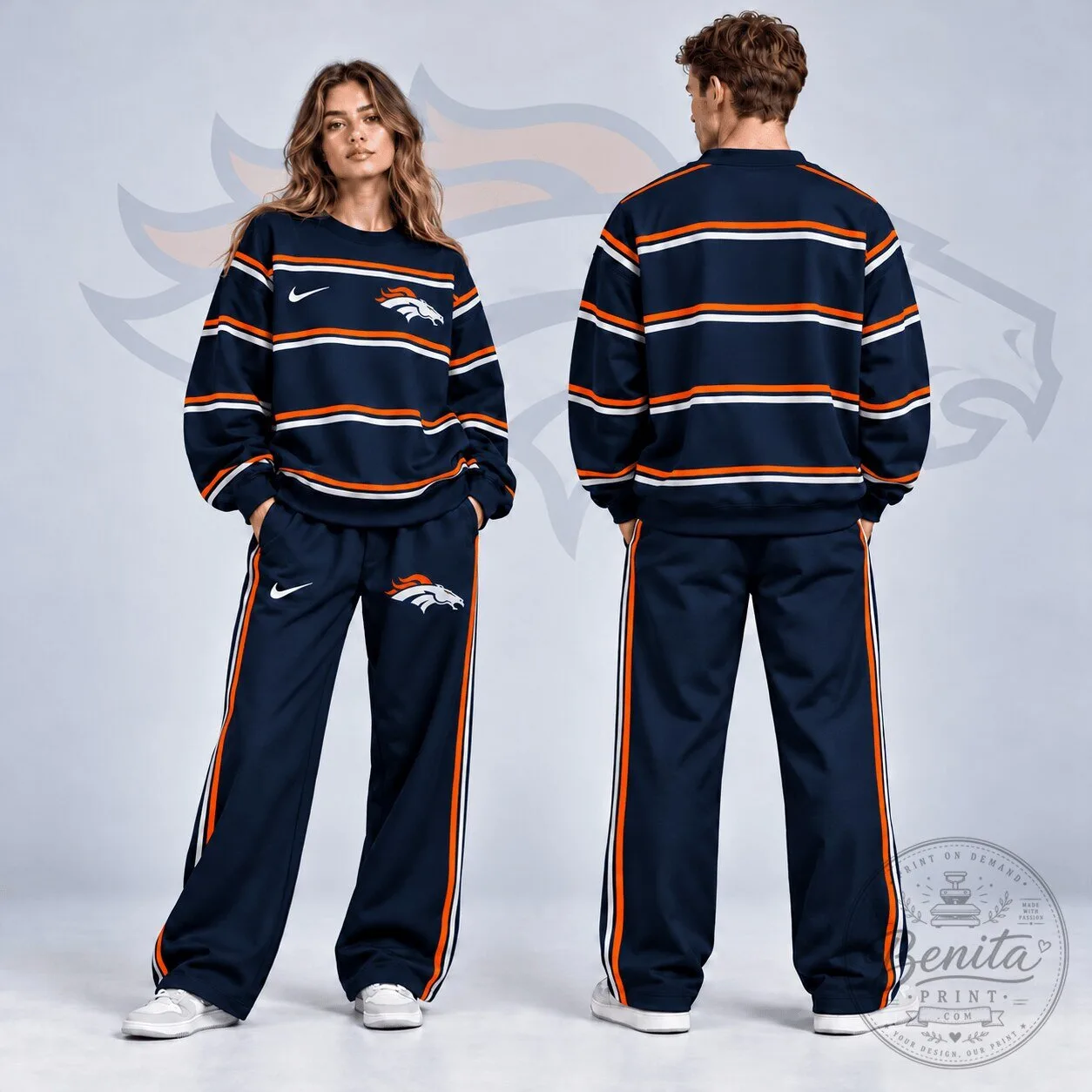 Denver Broncos Nike Striped Crewneck Sweatshirt