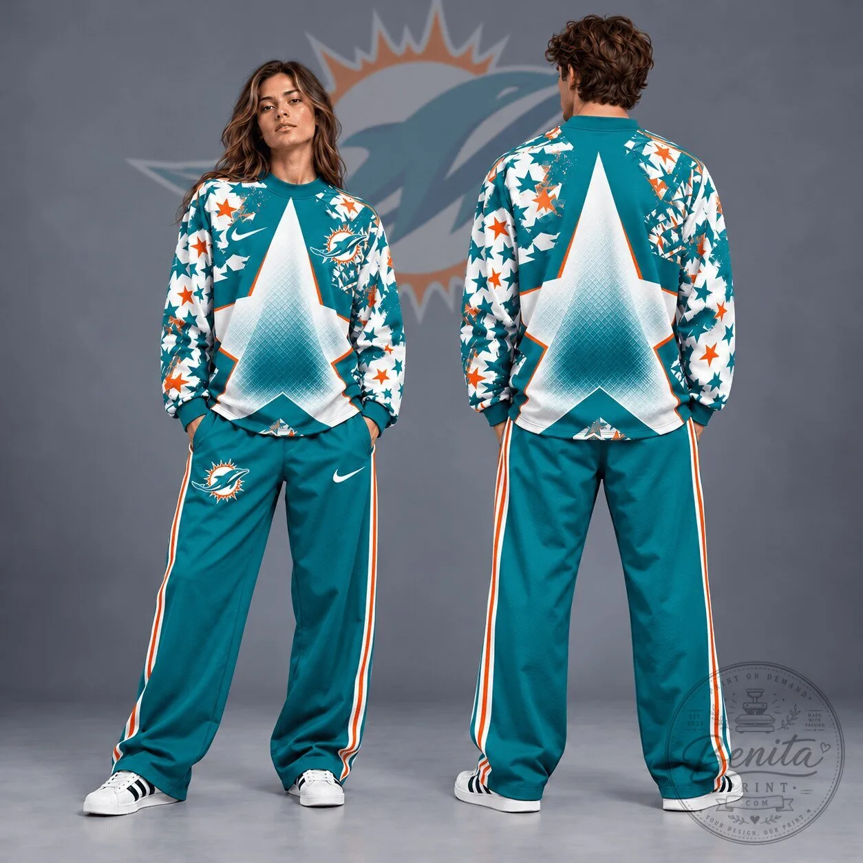 Miami Dolphins NFL Starburst Chevron Crewneck Sweatshirt
