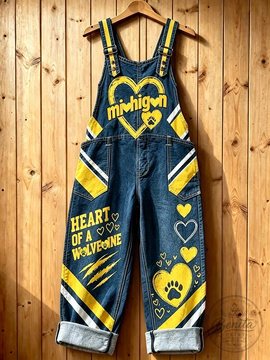 Michigan Wolverines Heart of a Wolverine Denim Overalls for Women