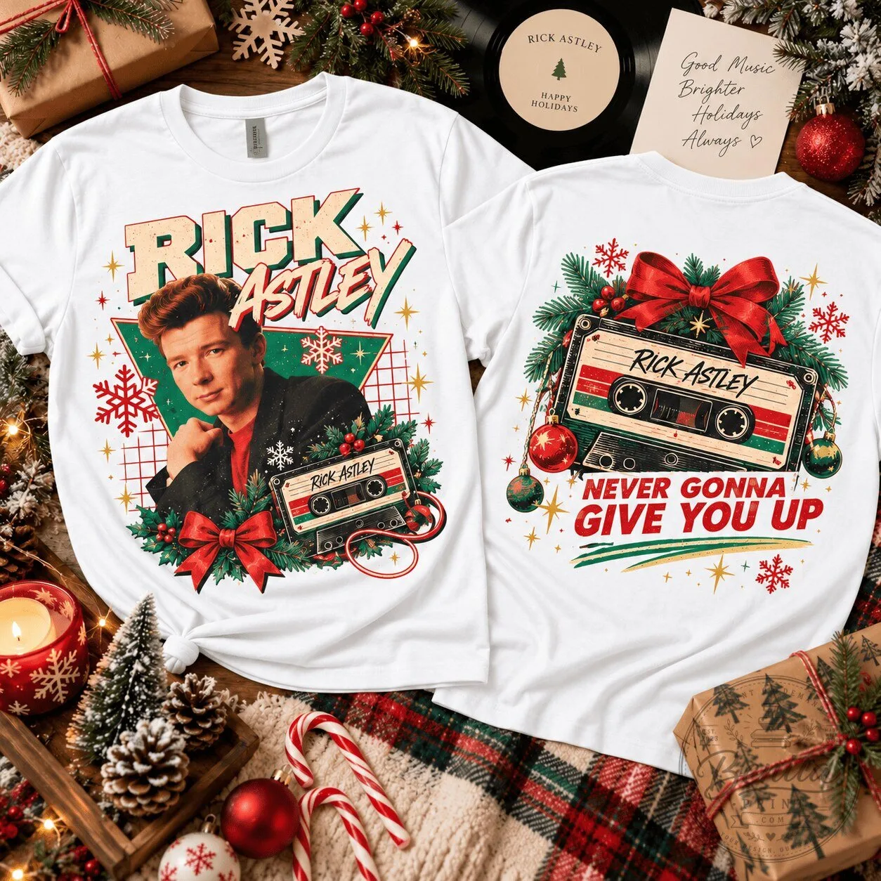 Rick Astley Never Gonna Give You Up Christmas Holiday Graphic T-Shirt
