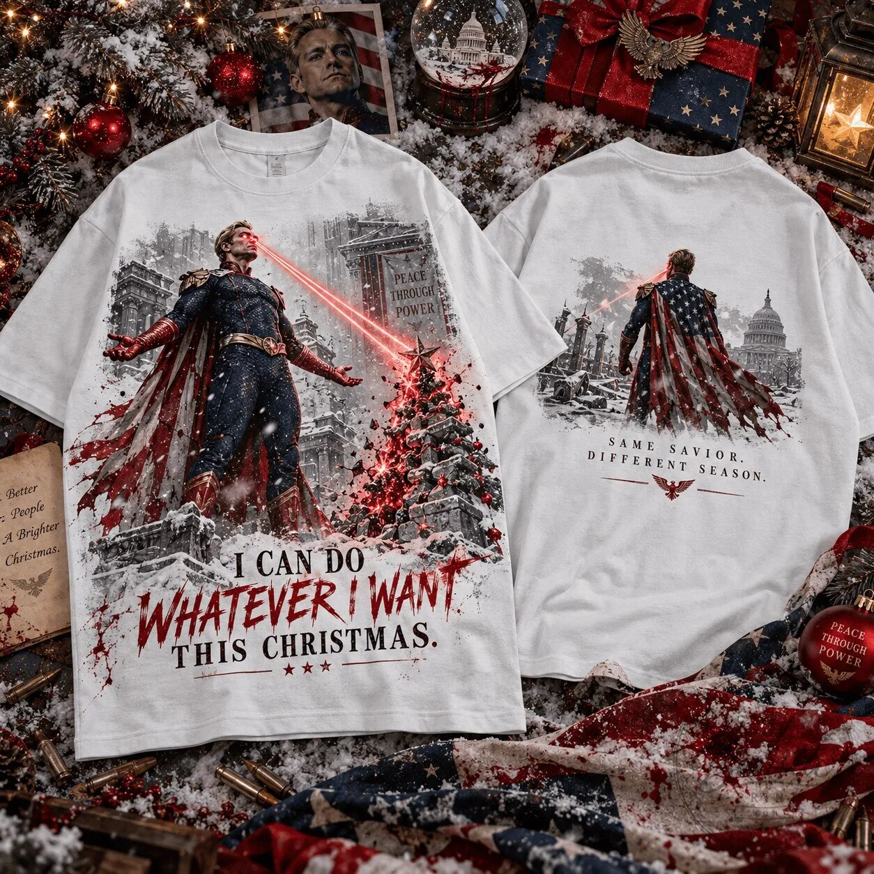 Homelander Christmas Laser Mayhem The Boys Holiday T-Shirt