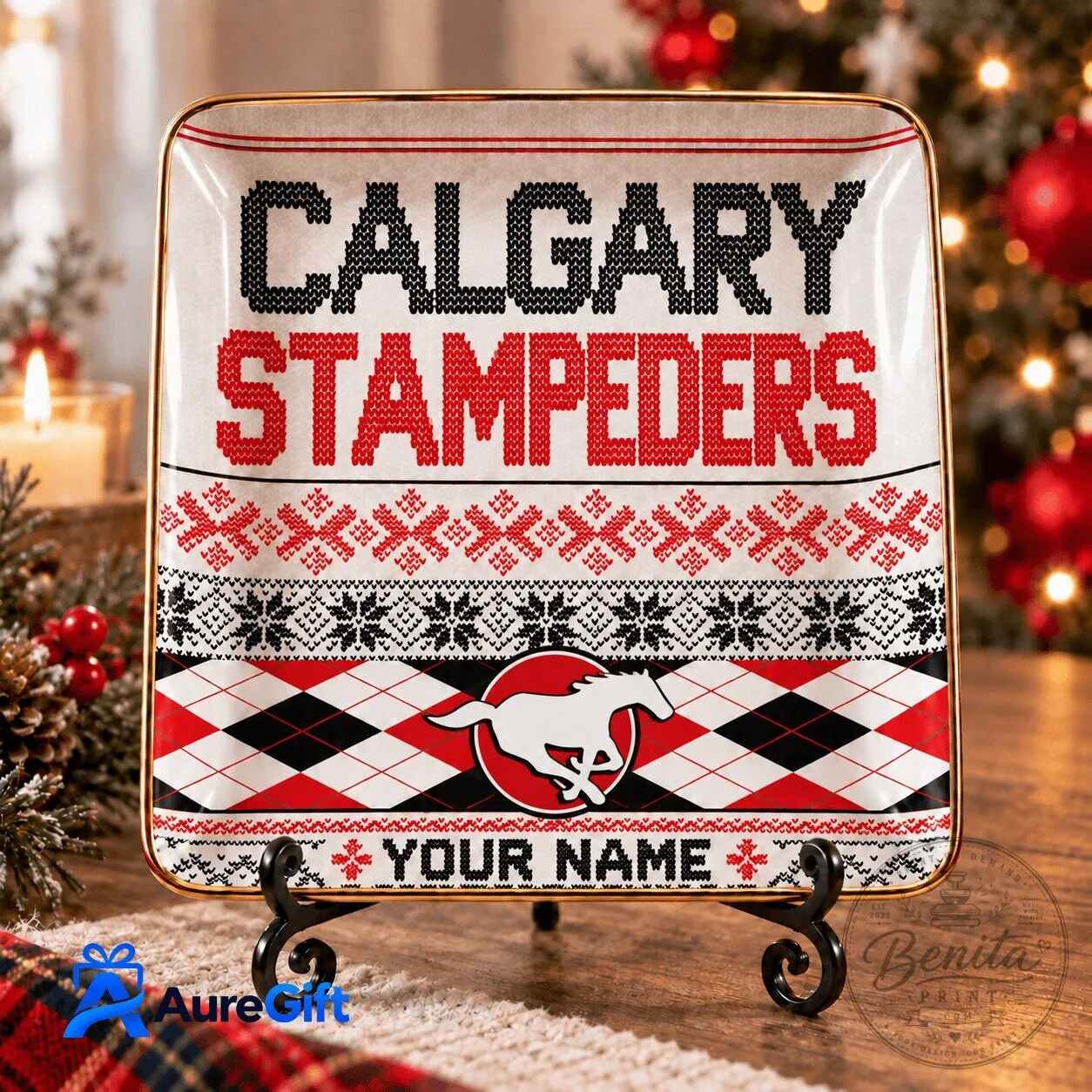 Calgary Stampeders CFL Christmas Personalized Jewelry Dish