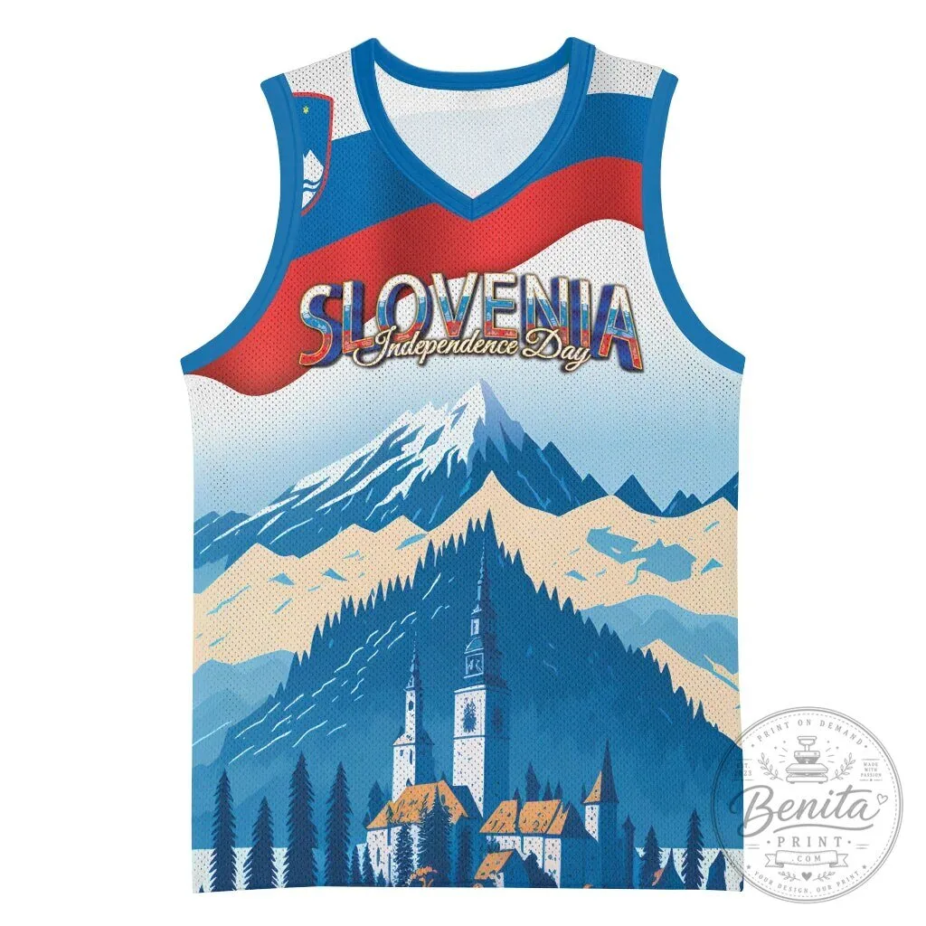 Slovenia Independence Day Lake Bled Julian Alps Landscape Basketball Jersey