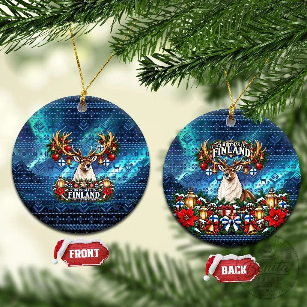 Christmas In Finland Reindeer Nordic Winter Fair Isle Holiday Ornament