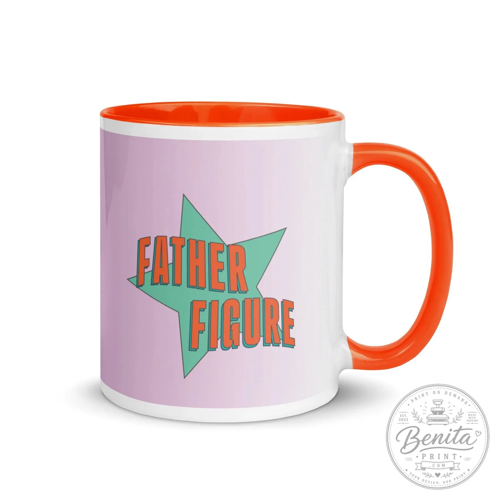 Father Figure Mug with Orange Handle and Interior for Dad