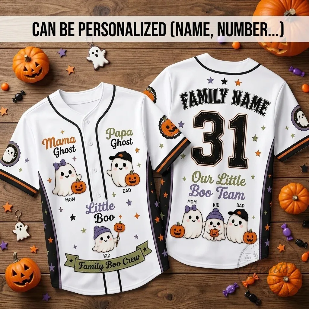 Personalized Family Boo Crew Halloween Ghost Team Baseball Jersey