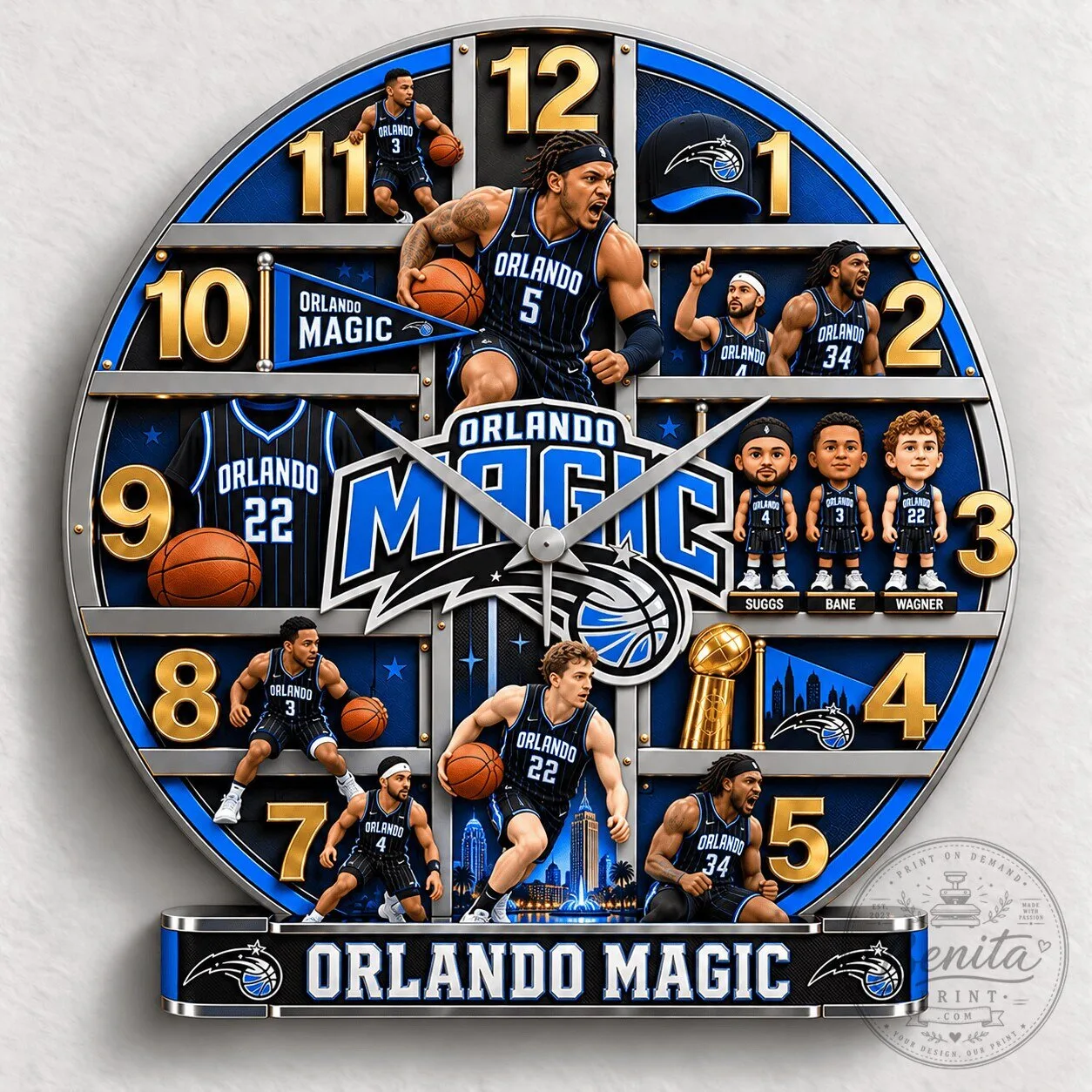 Orlando Magic NBA Basketball Team Players Logo Wall Clock