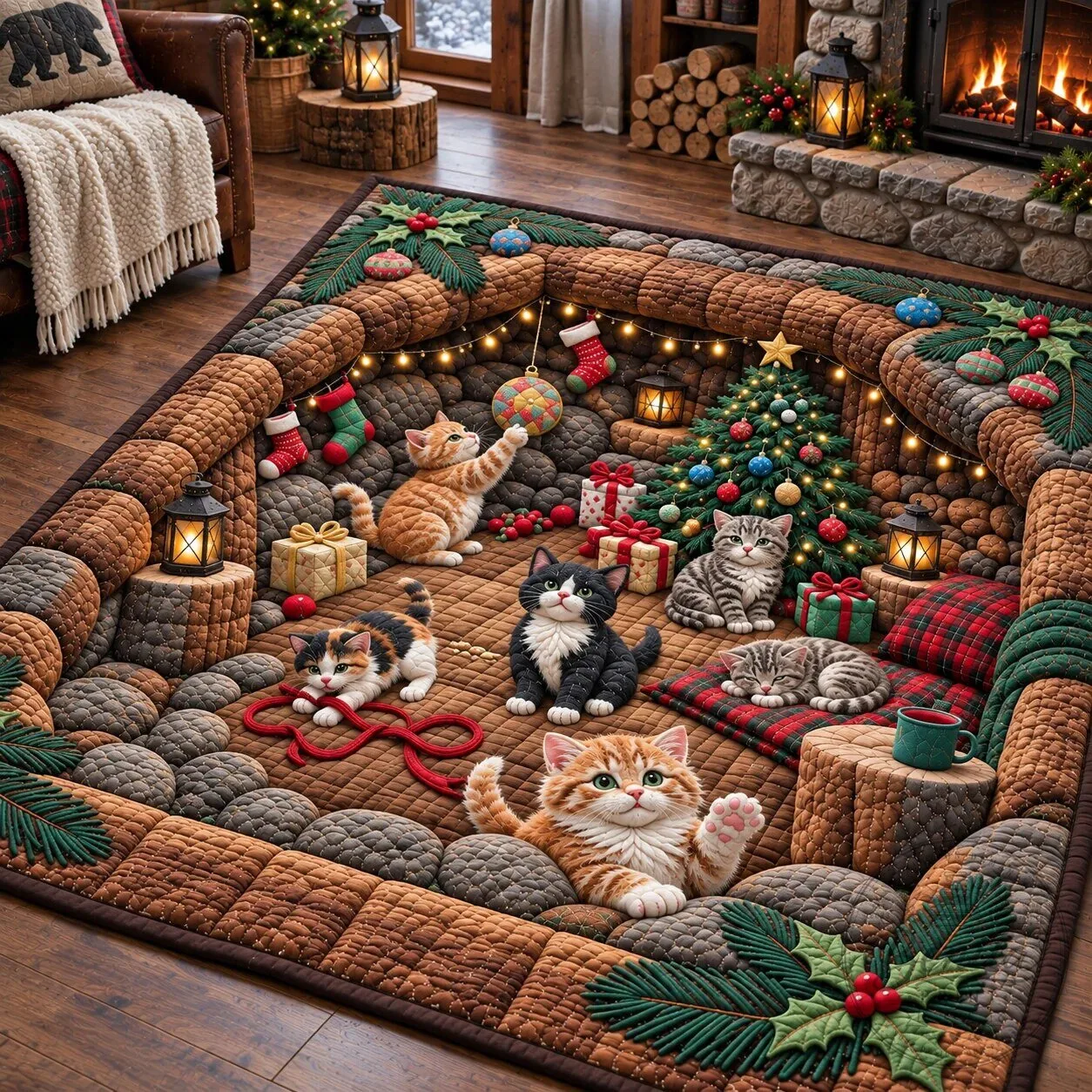 Christmas Kitten Underground World Holiday Area Rug