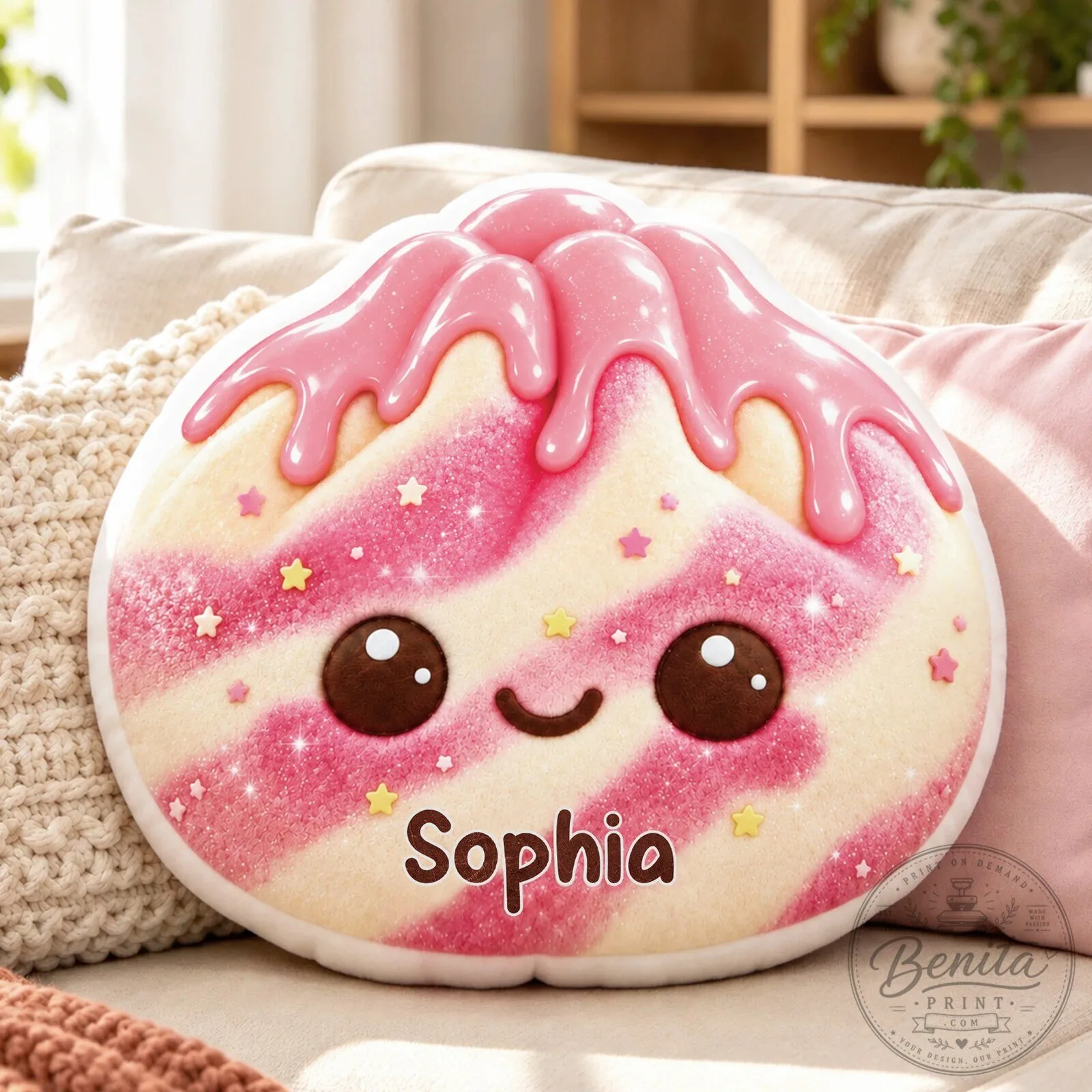 Personalized Frosted Donut Squishy Pillow with Name for Kids