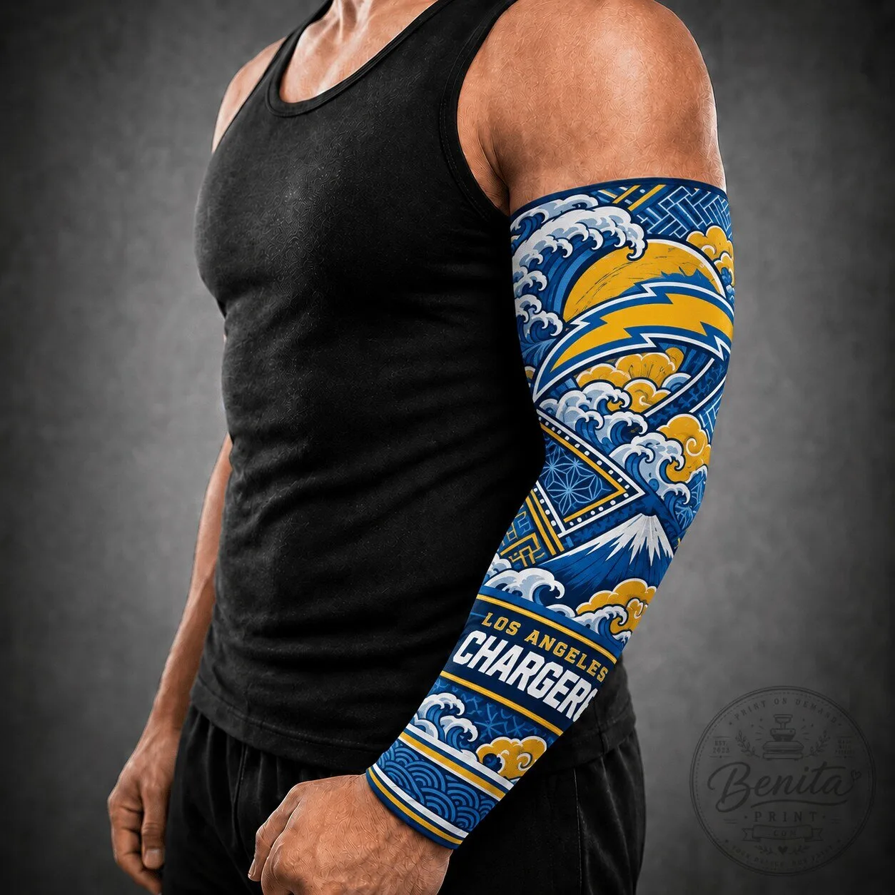 Los Angeles Chargers NFL Football Team Hokusai Great Wave Arm Sleeve