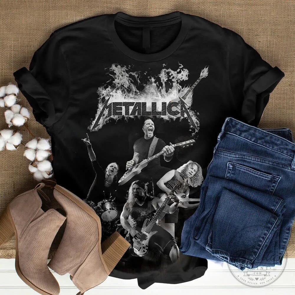 Metallica Band Members Live Performance Black and White T-Shirt