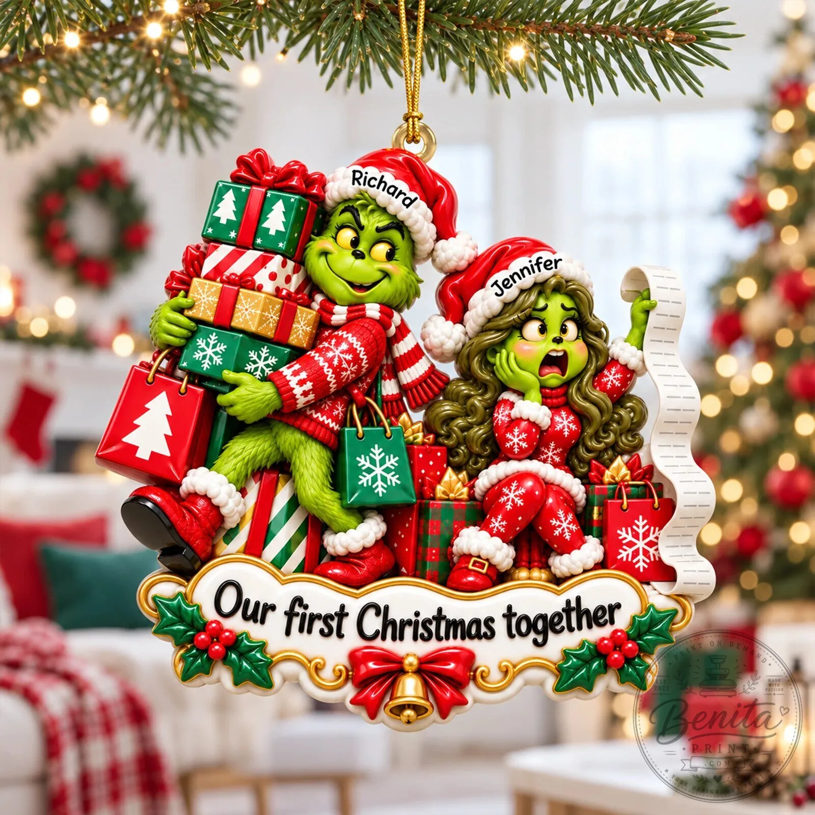 Personalized Grinch Couple Our First Christmas Together Ornament