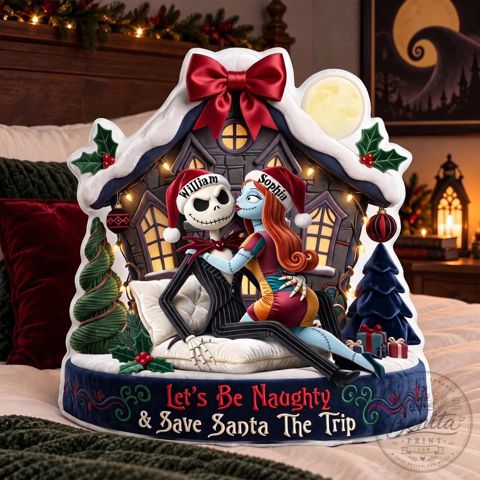 Nightmare Before Christmas Jack and Sally Personalized Christmas Pillow
