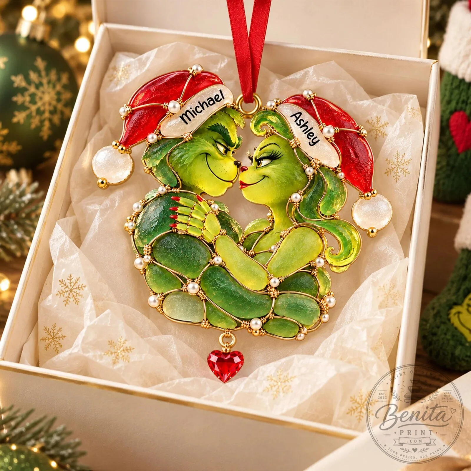 Grinch and Cindy Lou Who Personalized Christmas Couple Ornament