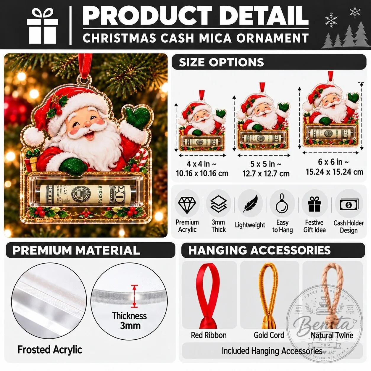 Merry Christmas Santa Claus Scooter Money Holder Ornament 8 Merry Christmas Santa Claus Scooter Money Holder Ornament