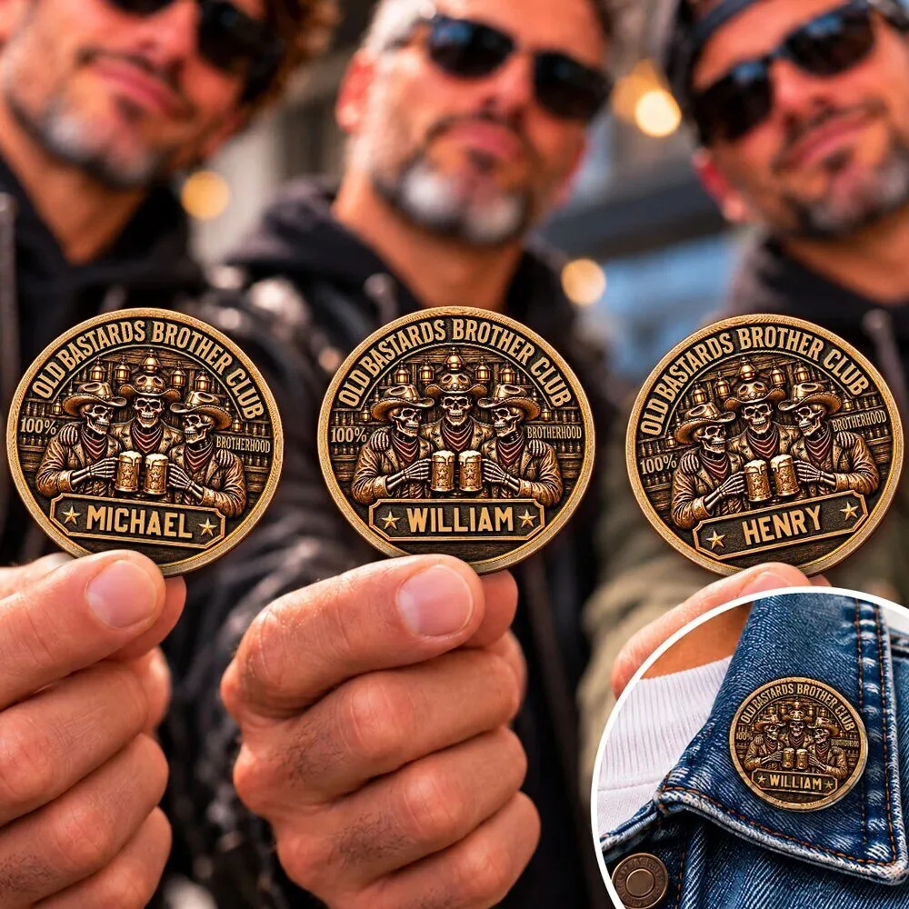Old Bastards Brother Club Personalized Brotherhood Skull Design Metal Pin