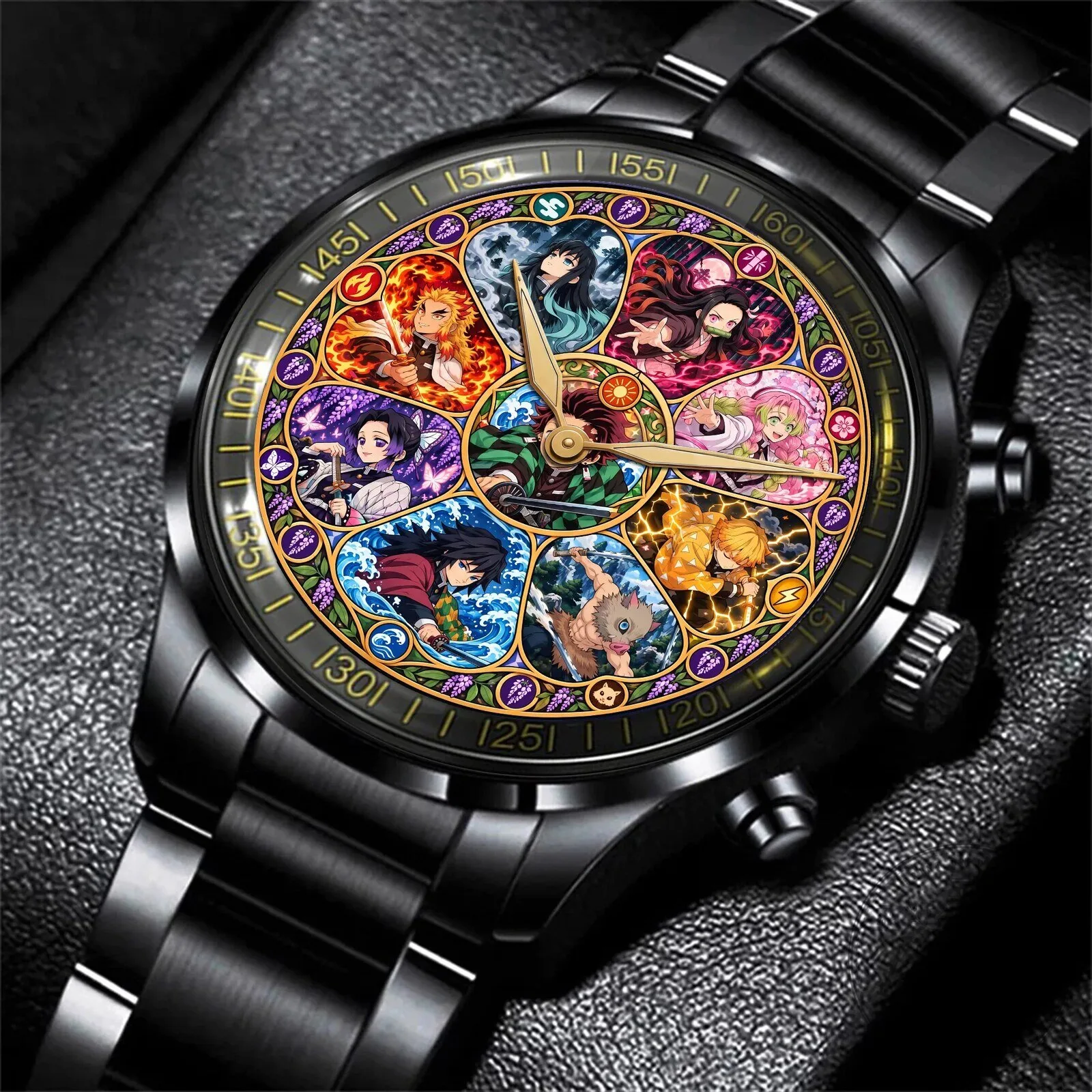 Demon Slayer Anime Characters Black Stainless Steel Analog Watch