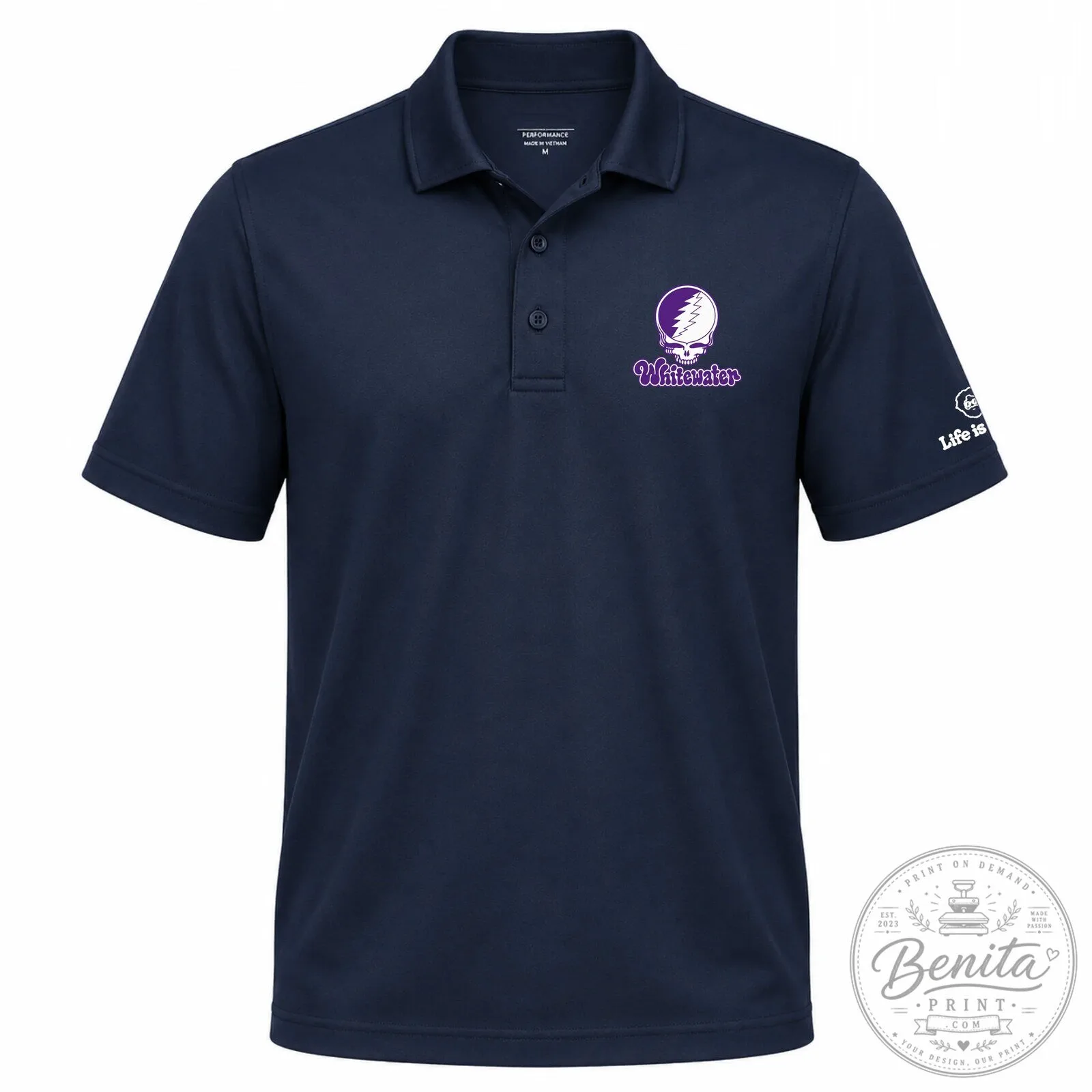 Grateful Dead Whitewater Stealie Skull Light Blue Polo Shirt 9 Grateful Dead Whitewater Stealie Skull Light Blue Polo Shirt