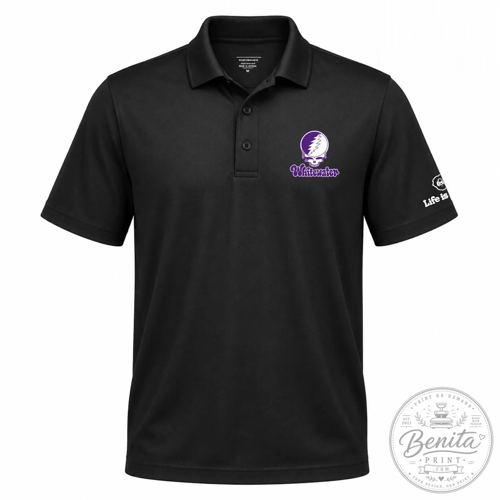 Grateful Dead Whitewater Stealie Skull Light Blue Polo Shirt 10 Grateful Dead Whitewater Stealie Skull Light Blue Polo Shirt