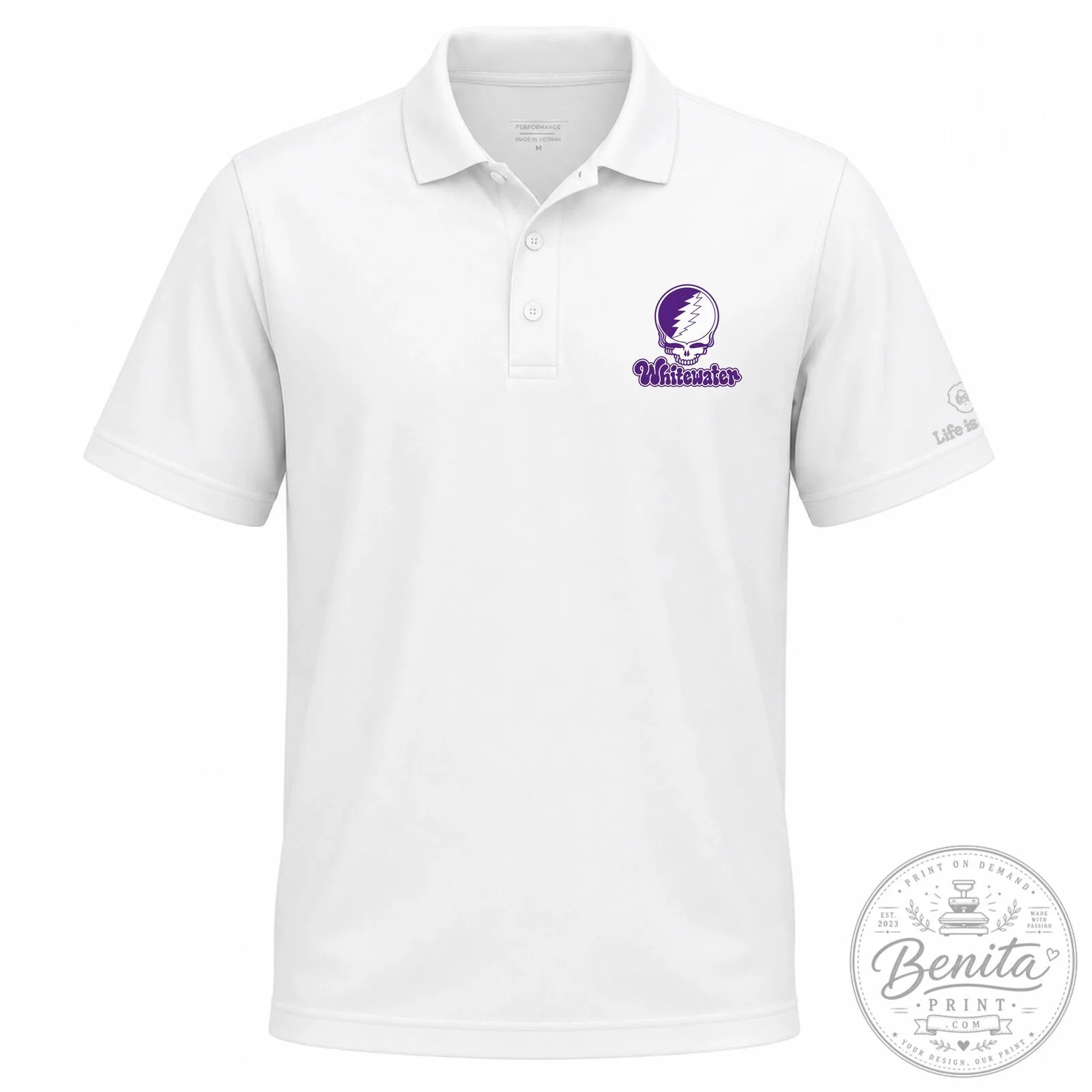 Grateful Dead Whitewater Stealie Skull Light Blue Polo Shirt 11 Grateful Dead Whitewater Stealie Skull Light Blue Polo Shirt