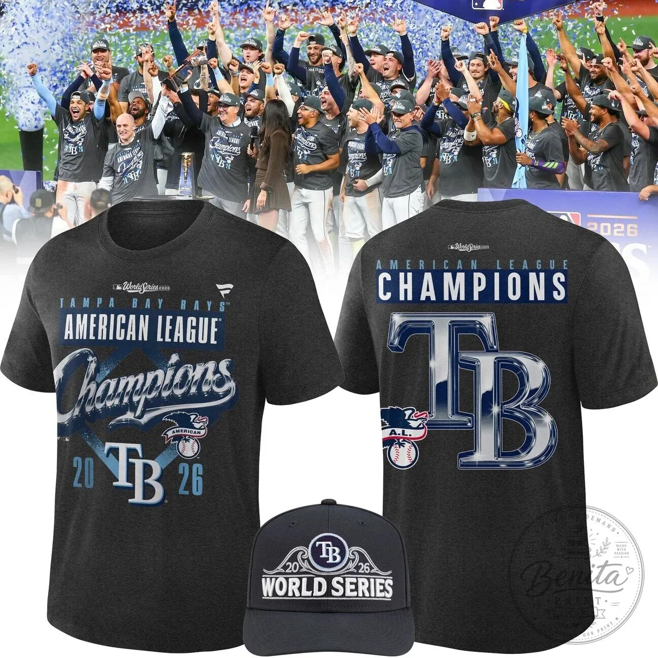 2026 American League Champions T-Shirt - Tampa Bay Rays Celebration Tee 2 2026 American League Champions T-Shirt - Tampa Bay Rays Celebration Tee