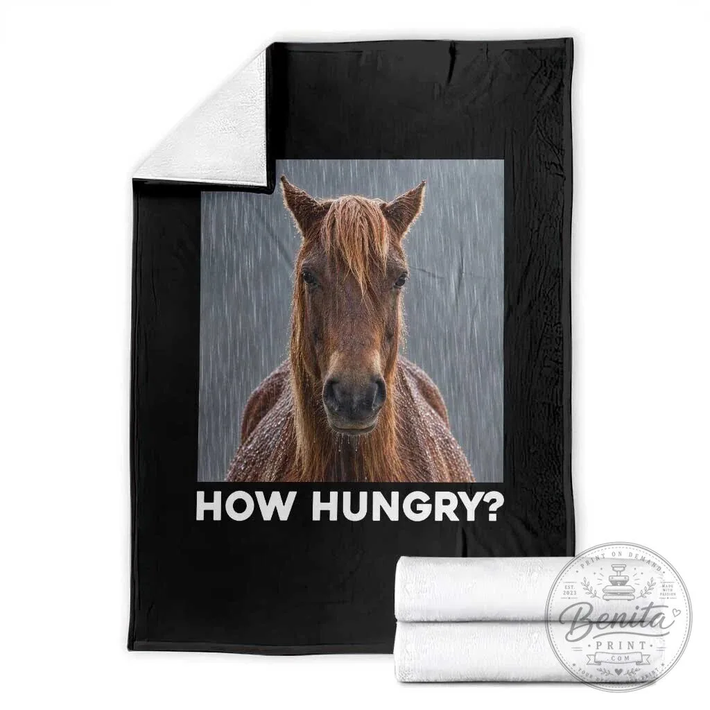 How Hungry Funny Sad Horse Meme Throw Blanket