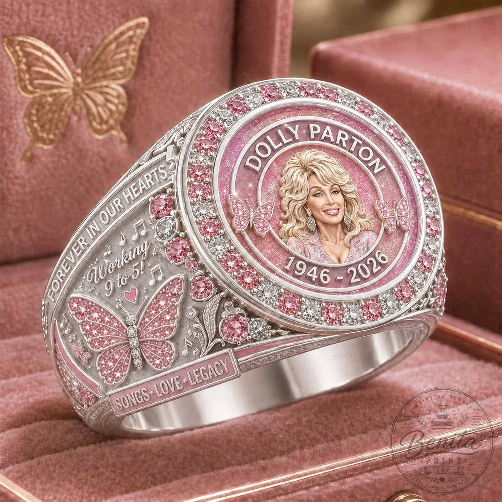 Dolly Parton Forever In Our Hearts Pink Butterfly Commemorative Ring