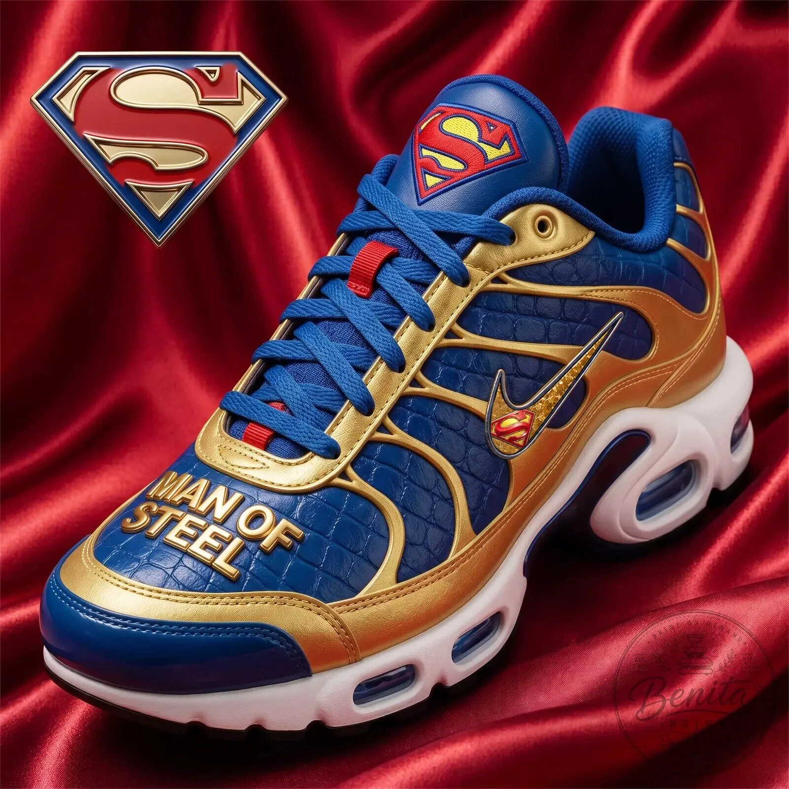 Superman Man of Steel Blue and Gold Athletic Running Shoes