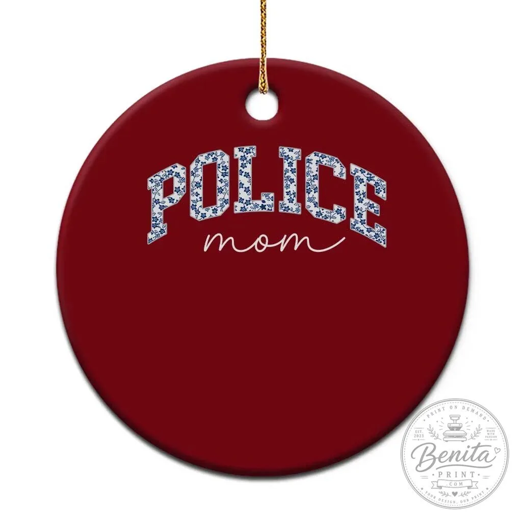 Police Mom Blue Floral Pattern Ceramic Christmas Tree Ornament Gift 1 Police Mom Blue Floral Pattern Ceramic Christmas Tree Ornament Gift