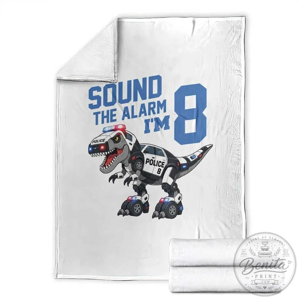 Funny Dinosaur Police Patrol 8th Birthday Sound The Alarm I'm 8 Throw Blanket 2 Funny Dinosaur Police Patrol 8th Birthday Sound The Alarm I'm 8 Throw Blanket