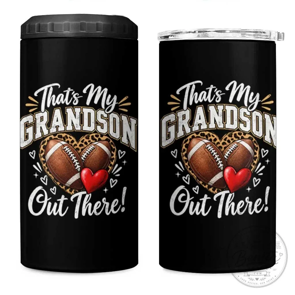 That's My Grandson Out There Football Leopard Heart Can Cooler Tumbler
