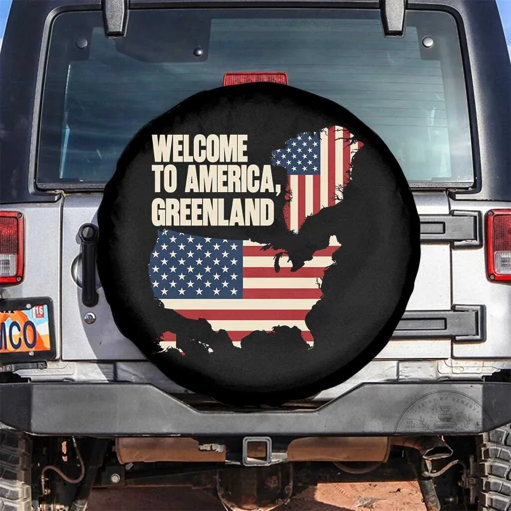 Welcome To America Greenland Funny United States Map Flag Spare Tire Cover