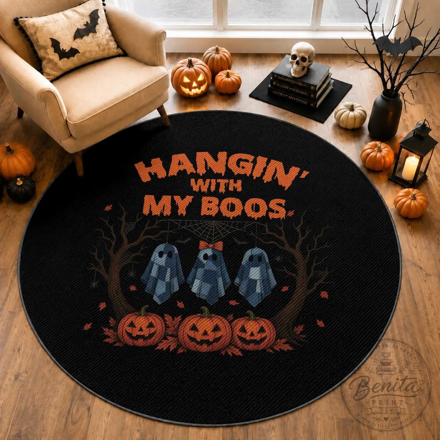 Halloween Hanging With My Boos Ghost Round Rug