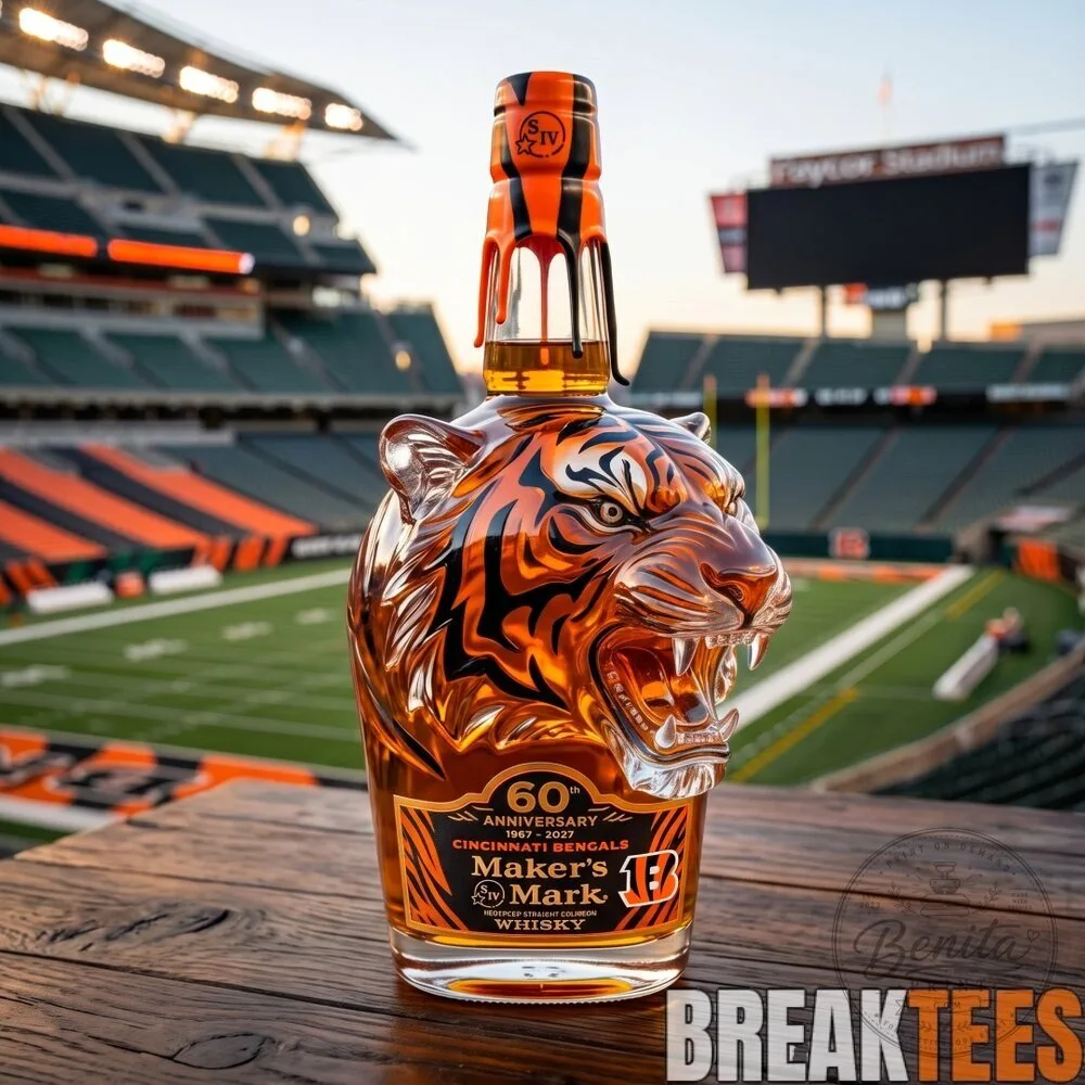 Cincinnati Bengals 60th Anniversary Maker's Mark Whiskey Bottle
