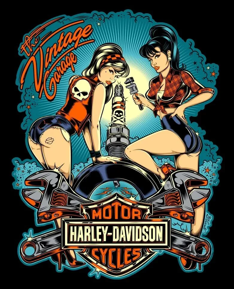 Harley-Davidson Motorcycles Pin-Up Girls The Vintage Garage Blanket 7 Harley-Davidson Motorcycles Pin-Up Girls The Vintage Garage Blanket