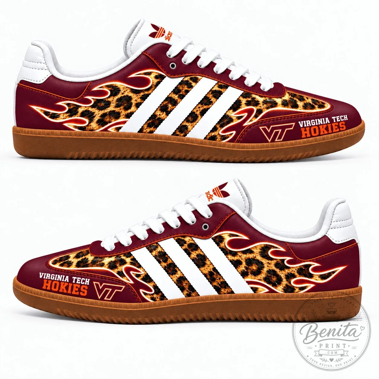 Virginia Tech Hokies Leopard Print Flames Custom Sneakers Shoes 2 Virginia Tech Hokies Leopard Print Flames Custom Sneakers Shoes