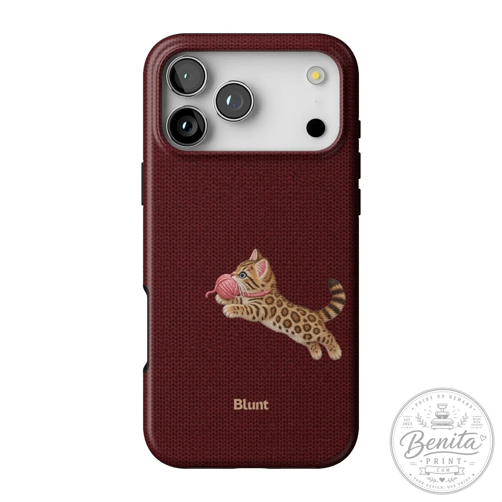Maroon Knit Pattern iPhone Case Featuring Adorable Bengal Kitten Playing with Yarn 35 Maroon Knit Pattern iPhone Case Featuring Adorable Bengal Kitten Playing with Yarn
