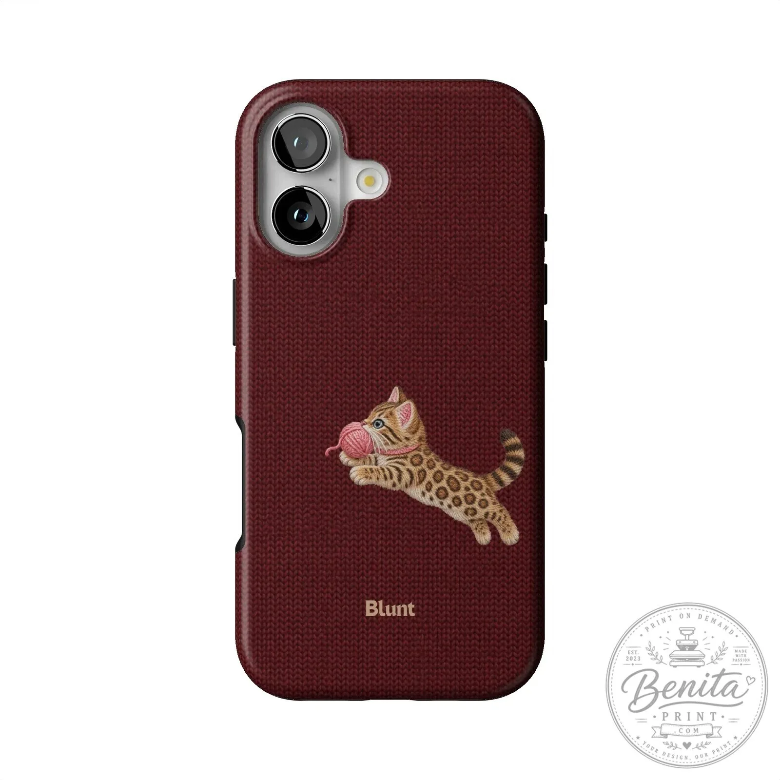 Maroon Knit Pattern iPhone Case Featuring Adorable Bengal Kitten Playing with Yarn 36 Maroon Knit Pattern iPhone Case Featuring Adorable Bengal Kitten Playing with Yarn