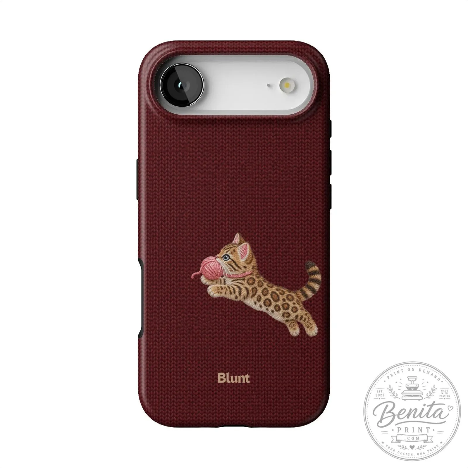 Maroon Knit Pattern iPhone Case Featuring Adorable Bengal Kitten Playing with Yarn 37 Maroon Knit Pattern iPhone Case Featuring Adorable Bengal Kitten Playing with Yarn