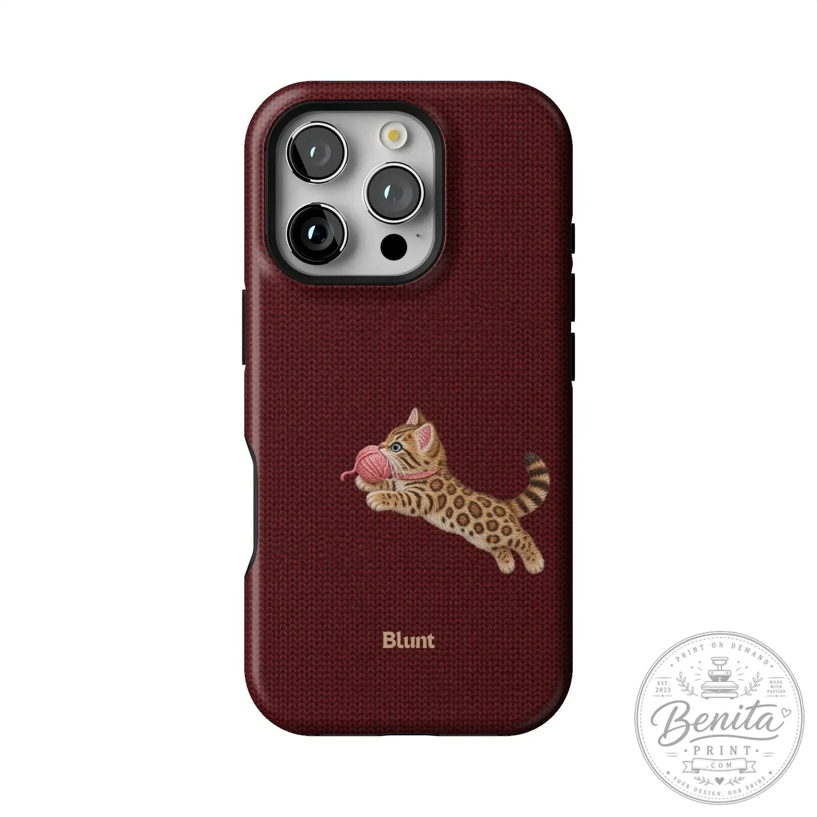 Maroon Knit Pattern iPhone Case Featuring Adorable Bengal Kitten Playing with Yarn 40 Maroon Knit Pattern iPhone Case Featuring Adorable Bengal Kitten Playing with Yarn