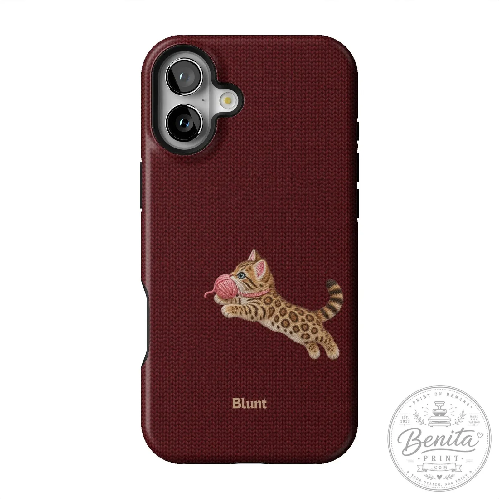 Maroon Knit Pattern iPhone Case Featuring Adorable Bengal Kitten Playing with Yarn 42 Maroon Knit Pattern iPhone Case Featuring Adorable Bengal Kitten Playing with Yarn