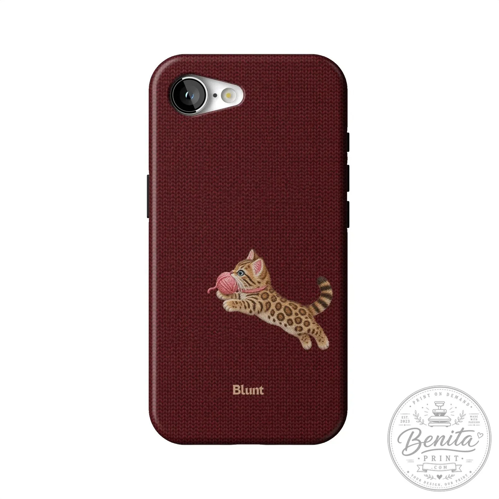 Maroon Knit Pattern iPhone Case Featuring Adorable Bengal Kitten Playing with Yarn 43 Maroon Knit Pattern iPhone Case Featuring Adorable Bengal Kitten Playing with Yarn