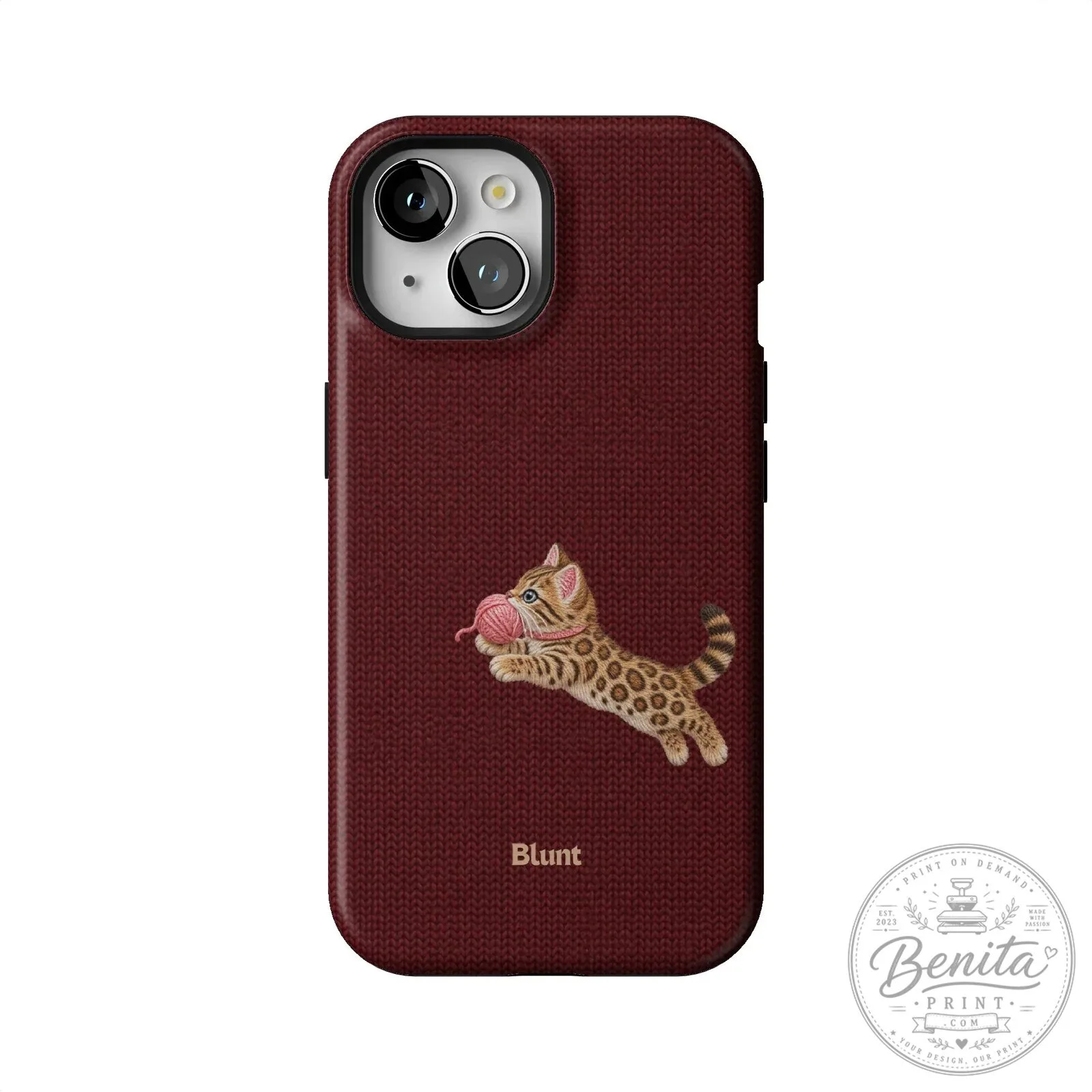 Maroon Knit Pattern iPhone Case Featuring Adorable Bengal Kitten Playing with Yarn 44 Maroon Knit Pattern iPhone Case Featuring Adorable Bengal Kitten Playing with Yarn