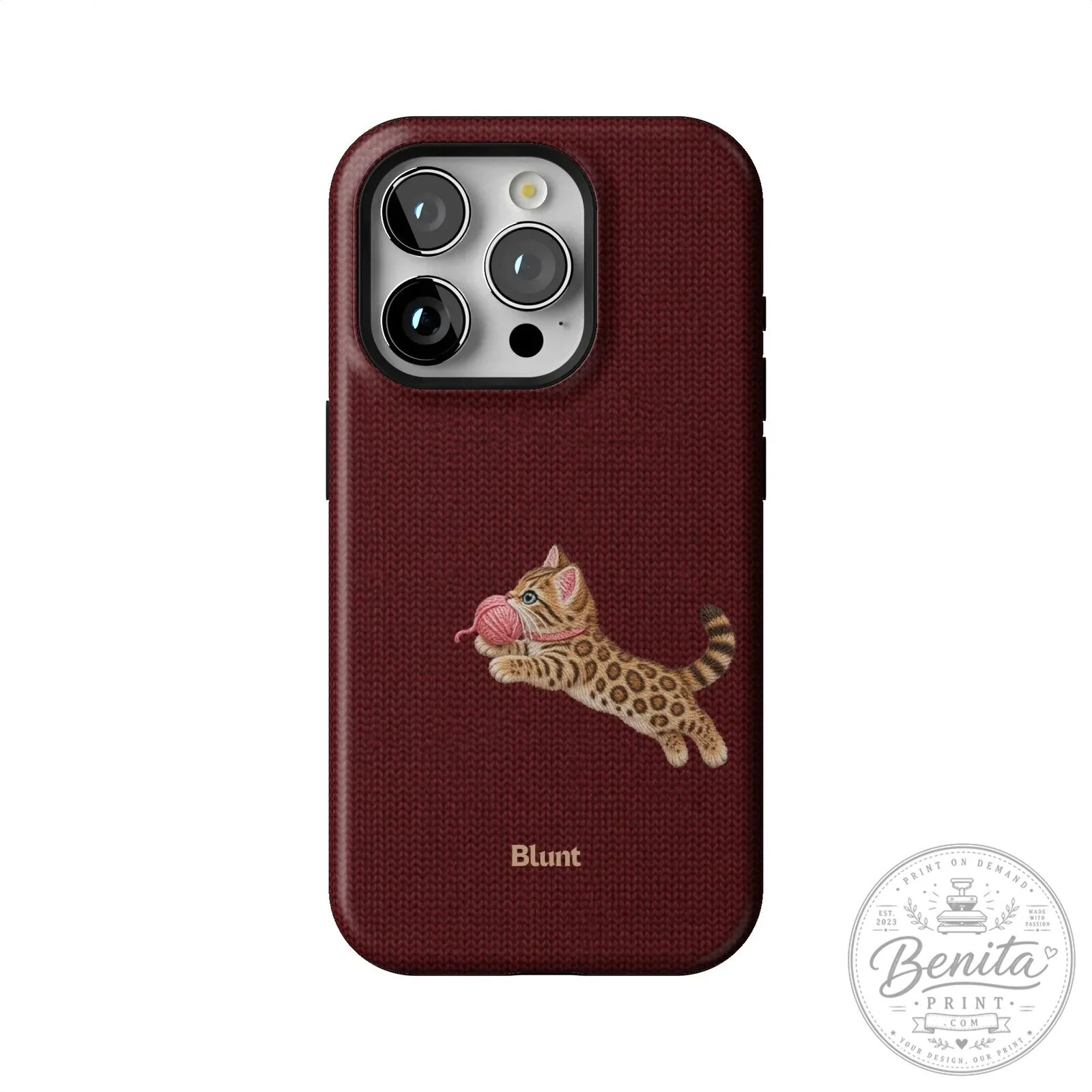 Maroon Knit Pattern iPhone Case Featuring Adorable Bengal Kitten Playing with Yarn 45 Maroon Knit Pattern iPhone Case Featuring Adorable Bengal Kitten Playing with Yarn